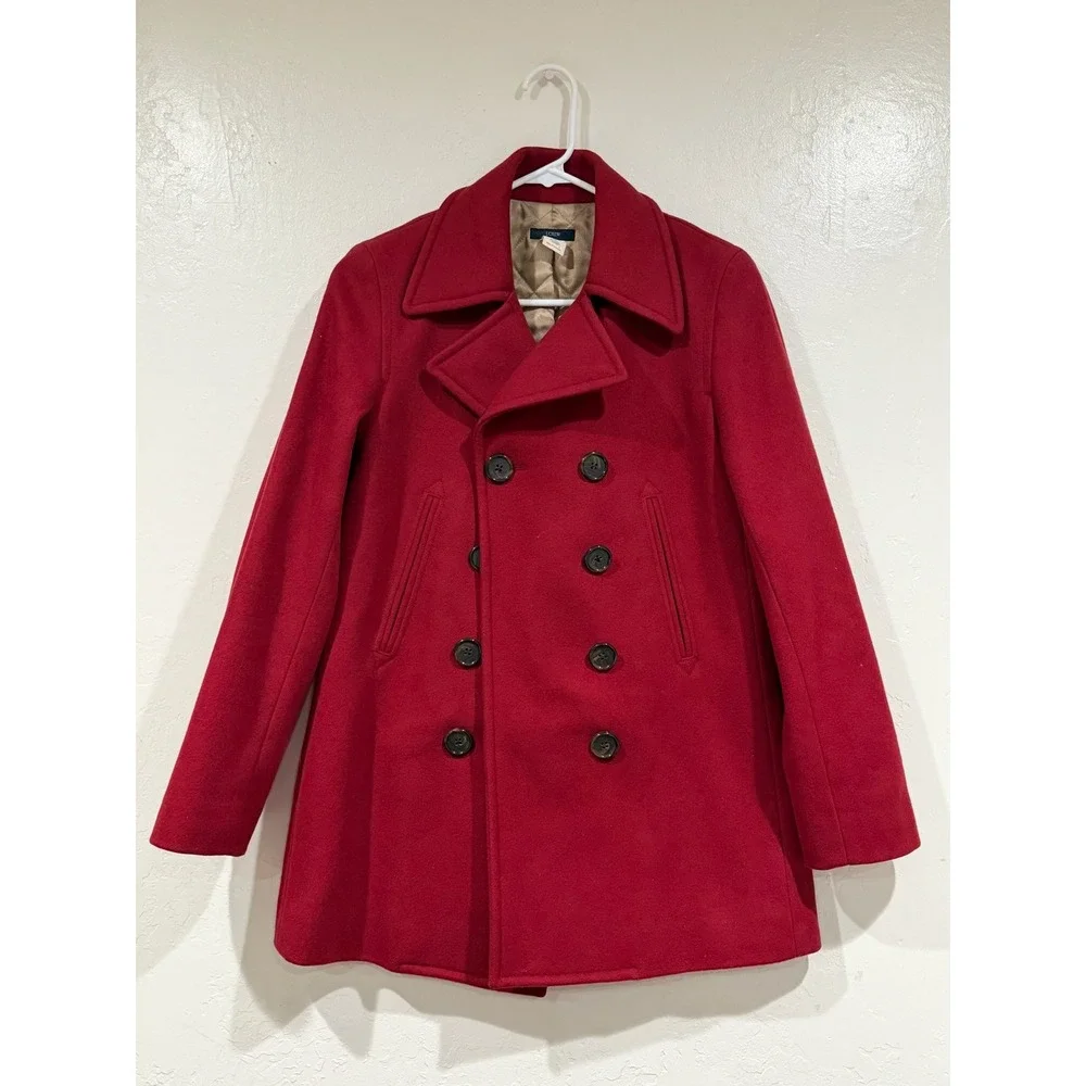 J.Crew Womens Red Wool Blend Thinsulate Pea Coat Jacket 61417 Size XS - Picture 2 of 9